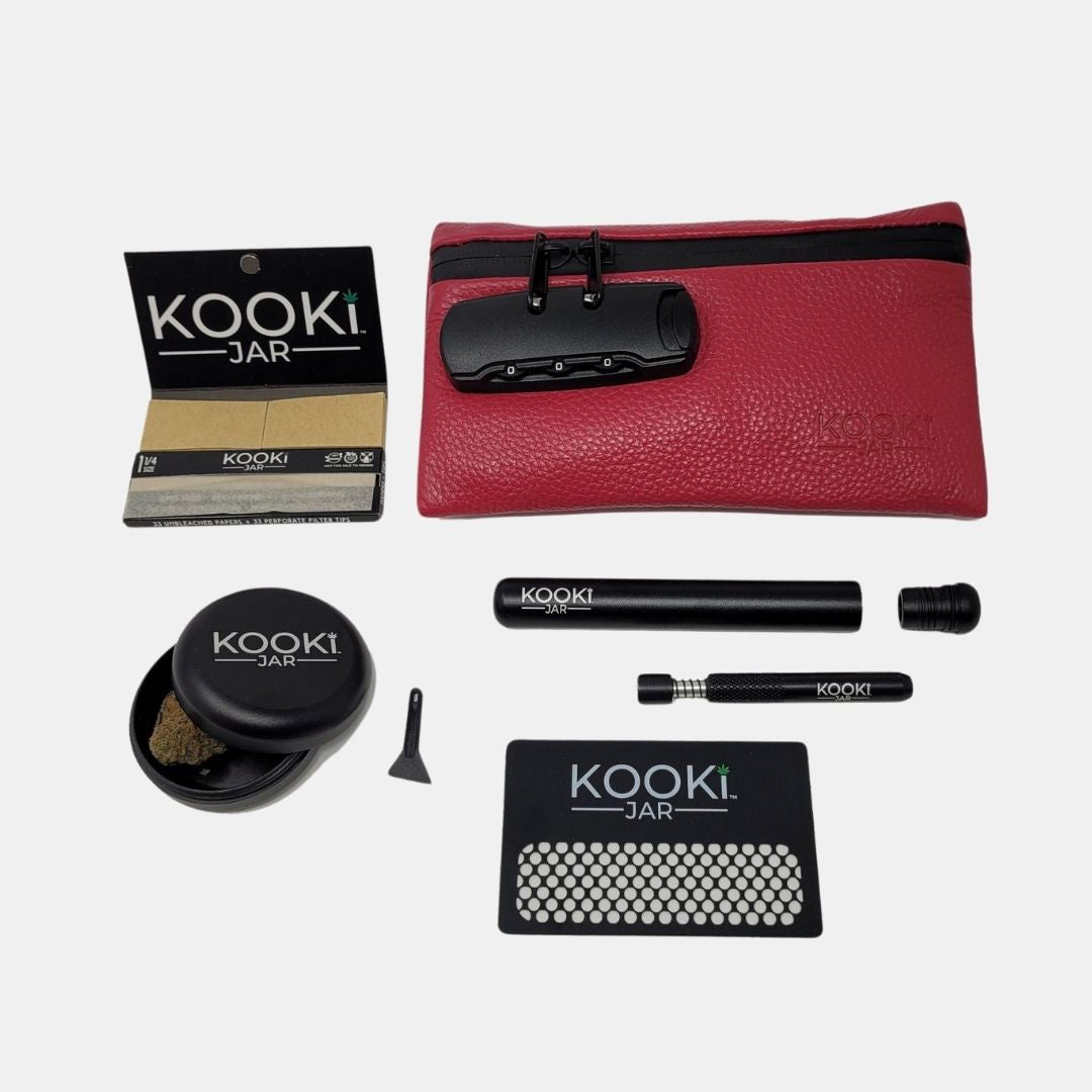 KookiJar On-The-Go Kit | Smell Proof Lockable Leather Pouch Loaded With Accessories